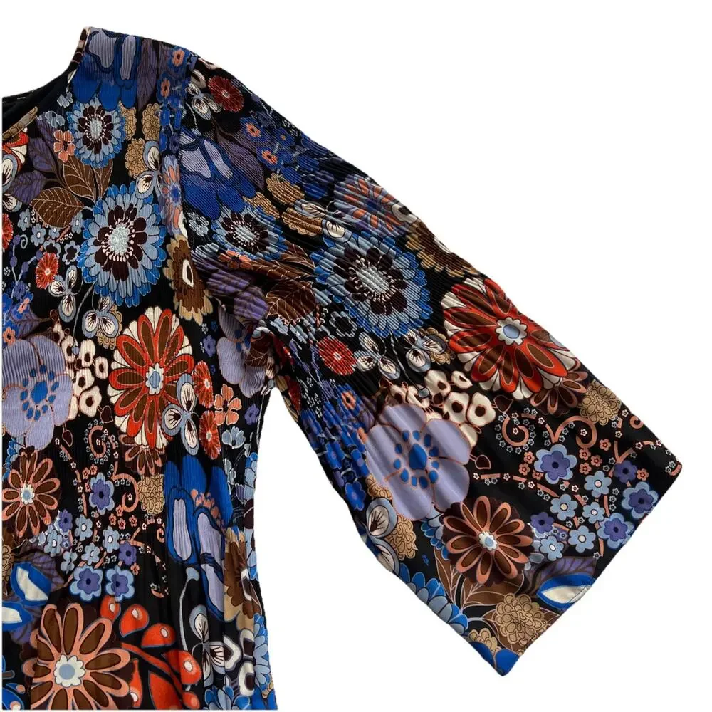 Emma & Michelle Midi Dress Womens 3X Floral Pleated Top Lined Bell Sleeves Retro - Picture 7 of 12